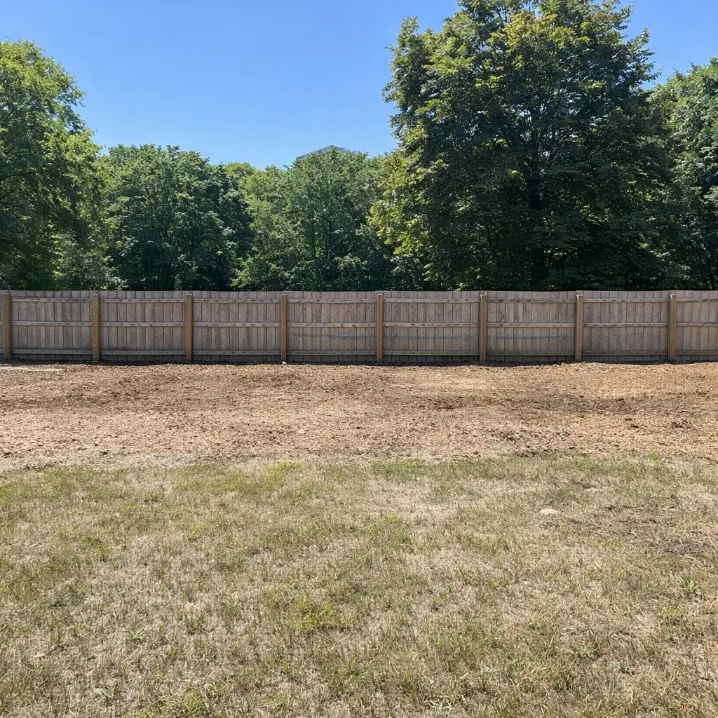 After brush clearing: open, cleared property edge in New London County, CT