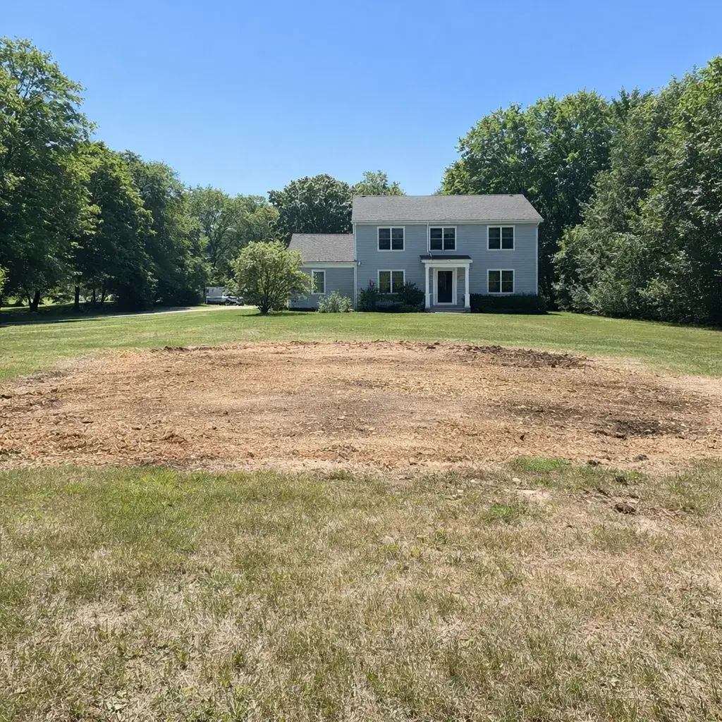 After tree removal: clean yard with the tree gone in New London County, CT